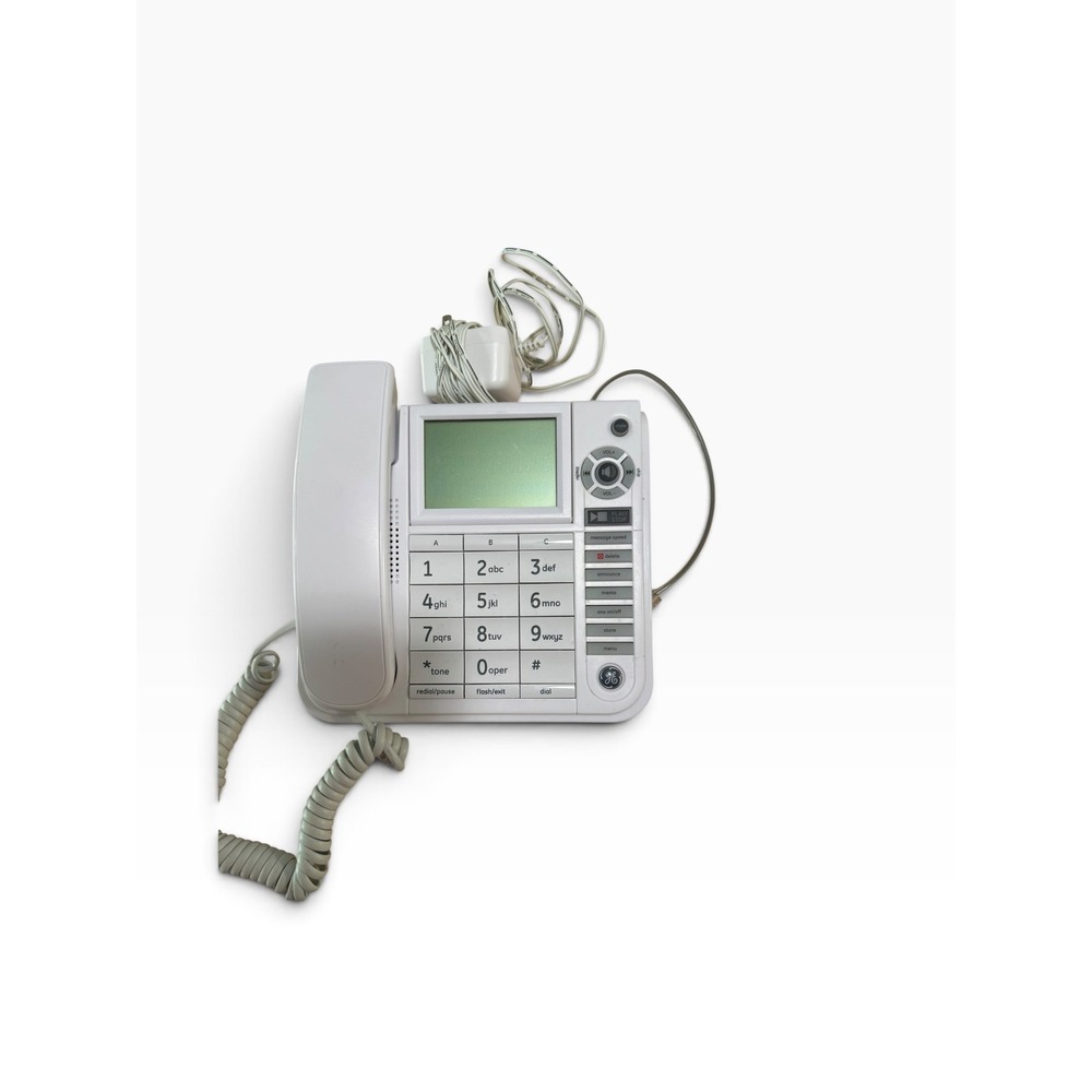 GE 29586GE1-A Phone Answering Sys White Large Button LCD Display Tilt Screen